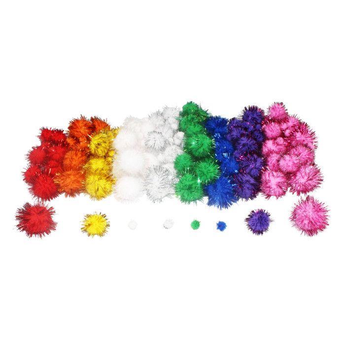 Pompons métalliques Couleurs et tailles assorties 200 pièces