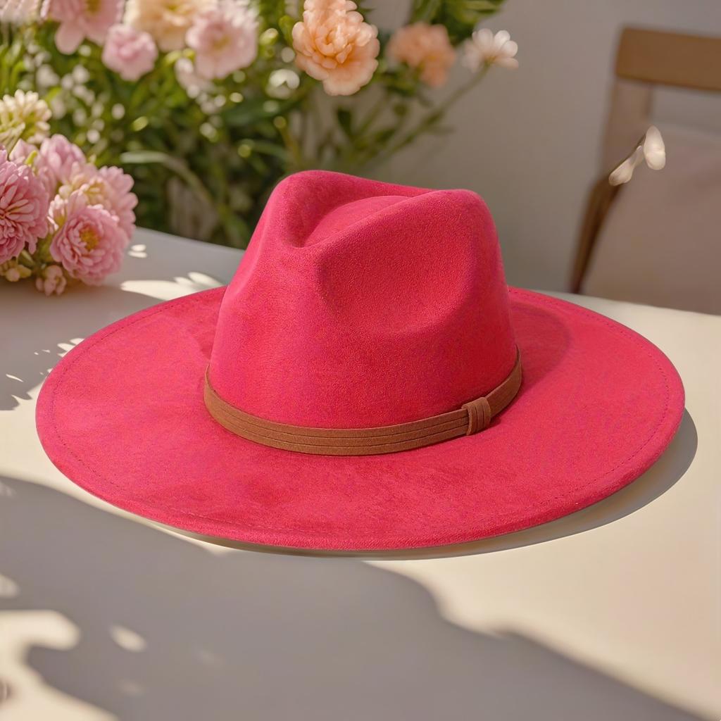 Women's Suede Hat with Colorful Heart-shaped Top and Wide Brim, Gentleman's Hat