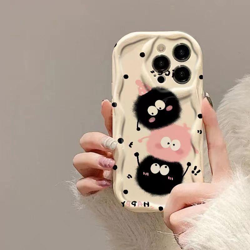 for IPhone 11 12 13 14 15 16 17 Pro Max IPhone 16 15 14 Plus 3D Cartoon Phone Case Cream Wavy Furry White ShockProof Cute Cover