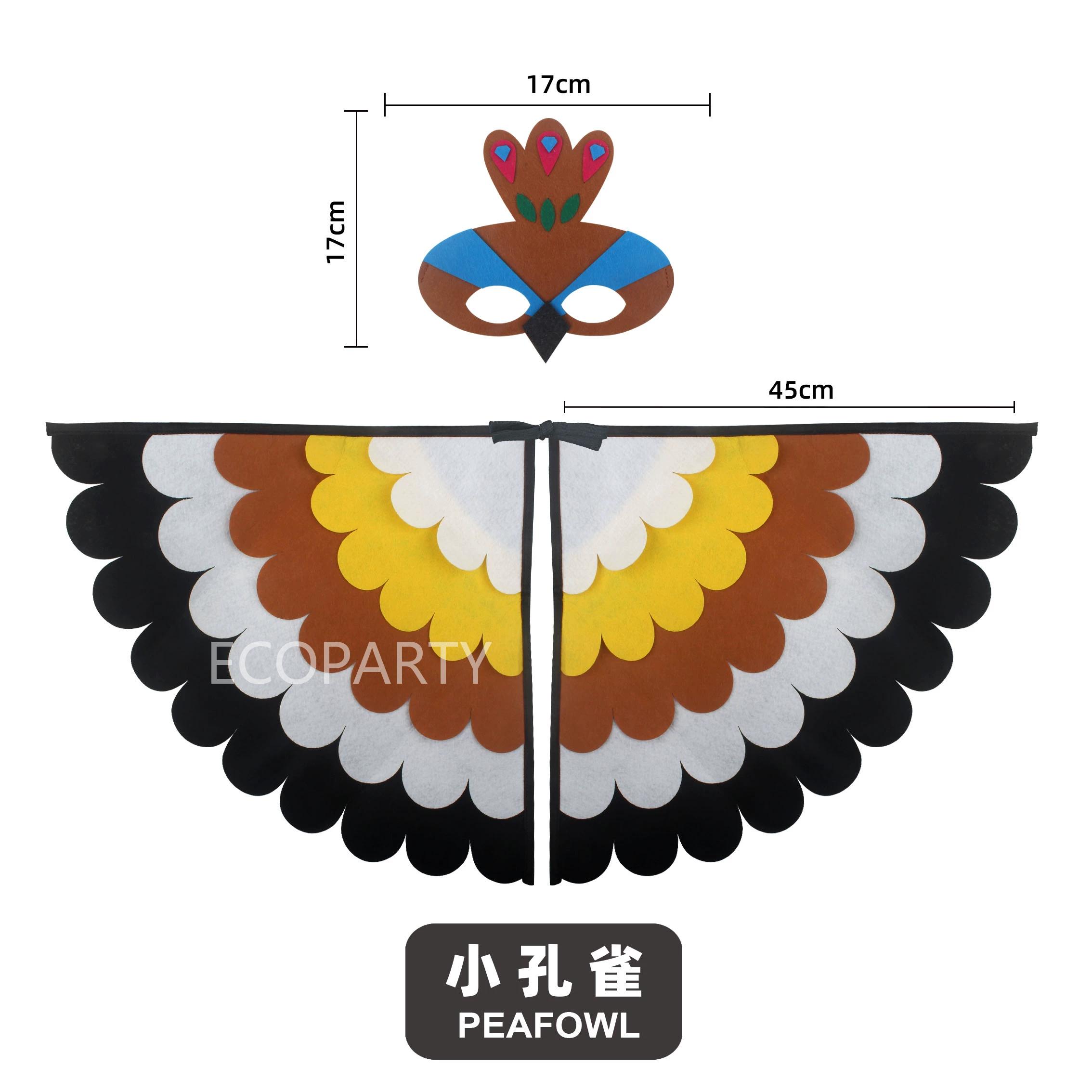 Cosplay Halloween Enfant Hibou Paon Costumes Cosplay Ailes d'Oiseau Animal Cape Masque Cape en Feutre Carnaval Déguisement 98X50CM brown
