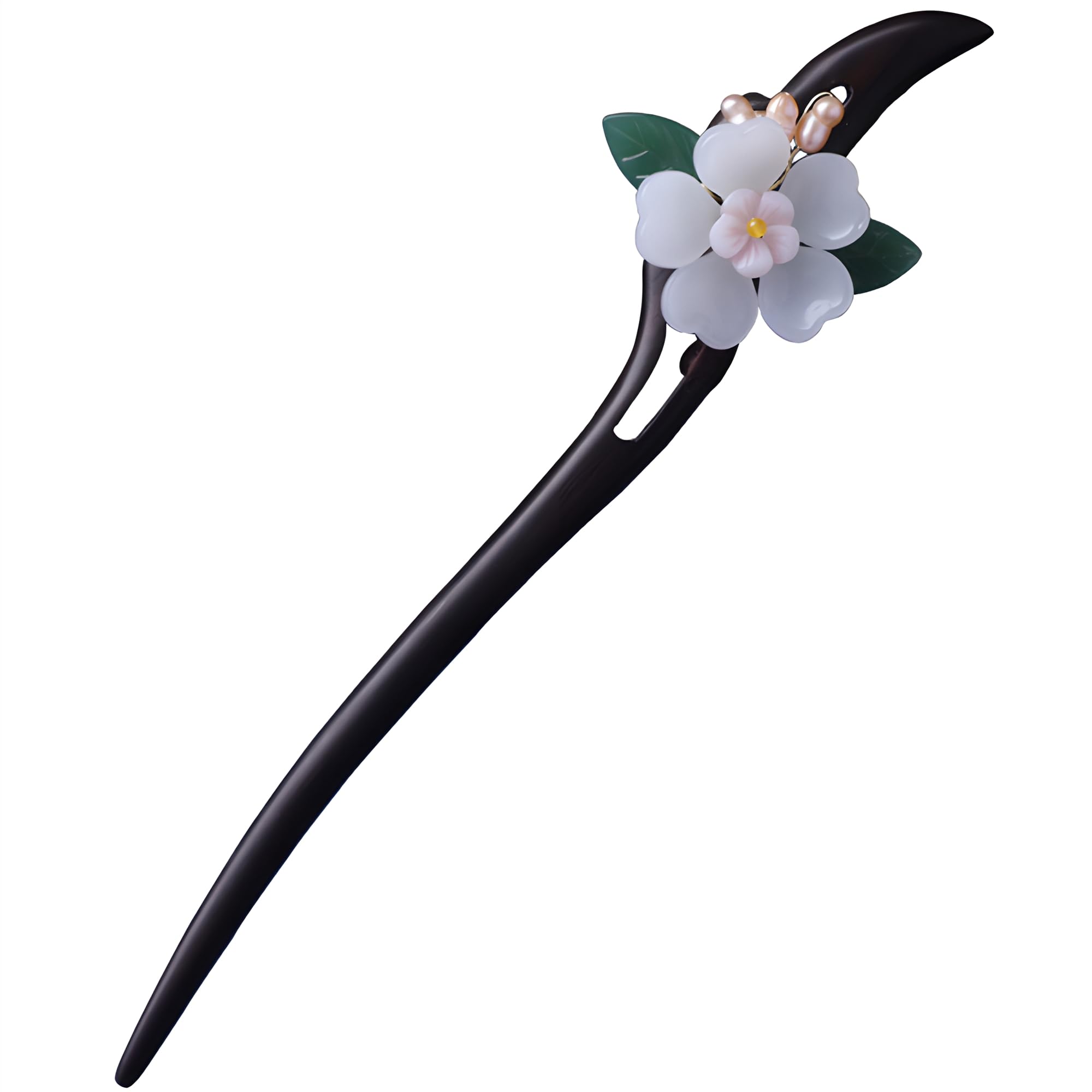 YDOONG Natural Ebony Wood Kanzashi (Handmade Single Hairpin) Simple Wooden Hair Ornament with Zodiac Signs: Auspicious Rabbit, Lucky Grass,