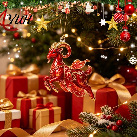 Festive Atmosphere Party Decor Galloping Goat Hanging Ornament, 2D Flat Acrylic Pendant, New Year Unique Animal Pattern Pendants Decoration