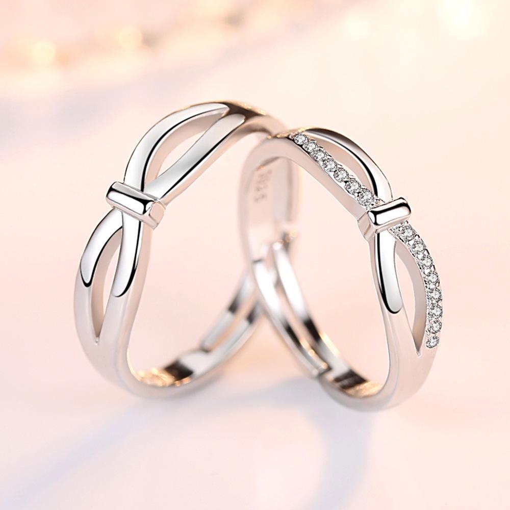 2Pcs 925 Silver Couples Ring Sets Light Polishing Simple Ring for Woman Man Classic Wedding Fine Jewelry Circle
