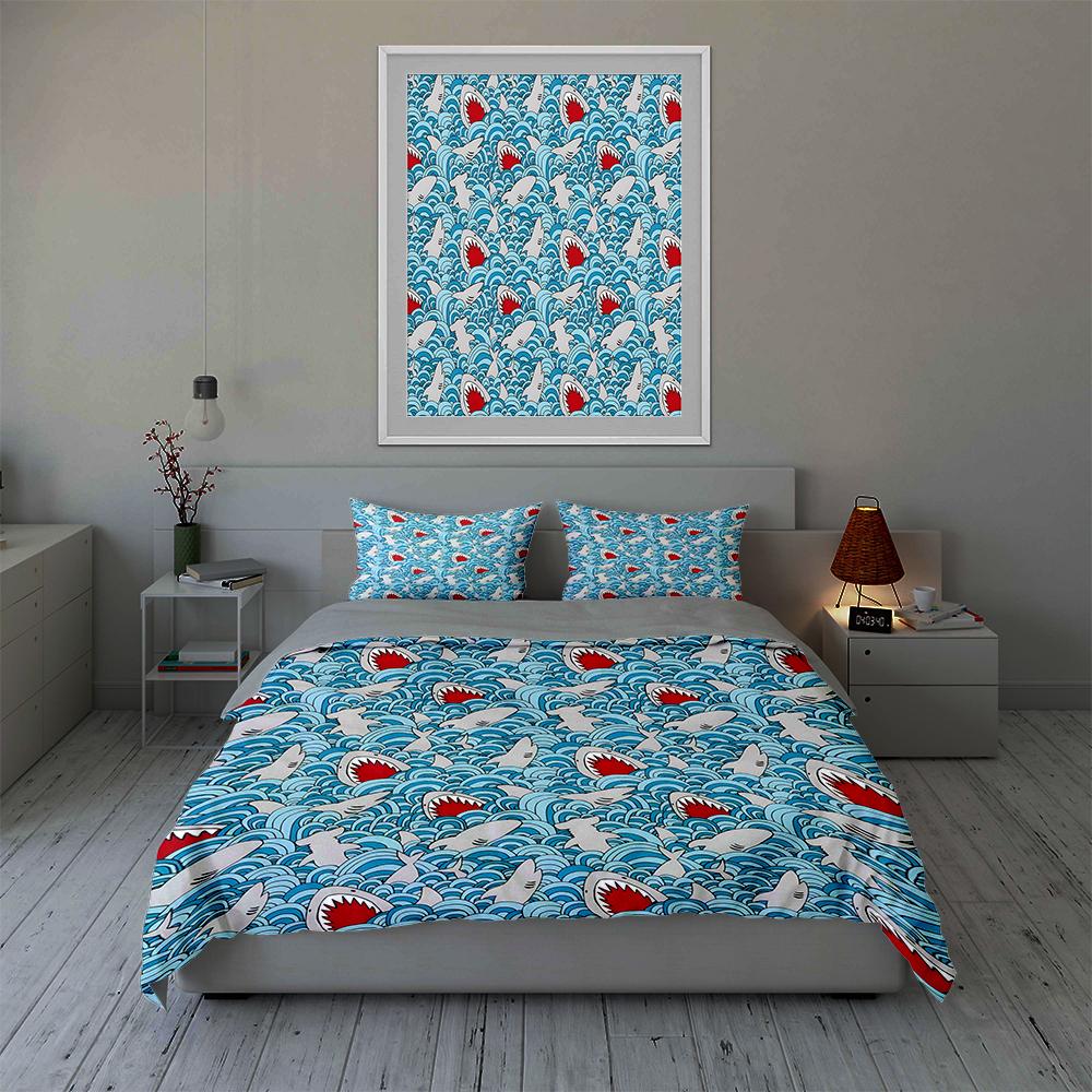 Sharks Amidst Waves. Bedding Duvet Cover Sets Duvet Covers Pillowcases Gifts (1 * Duvet Cover 2 * Pillowcases, Without Duvet Insert)