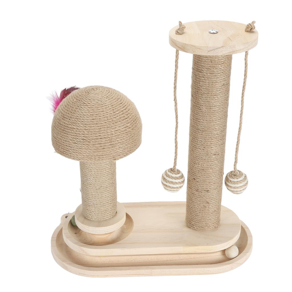 Cat Scratching Post 2 Layer Ball Track Interactive Tall Kitten Scratcher with Teasing Wand for Indoor Cats Oval