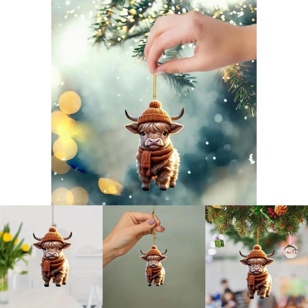 Adorable Cartoon Cow Acrylic Car Pendant Charming Holiday Tree Decoration Home Decor