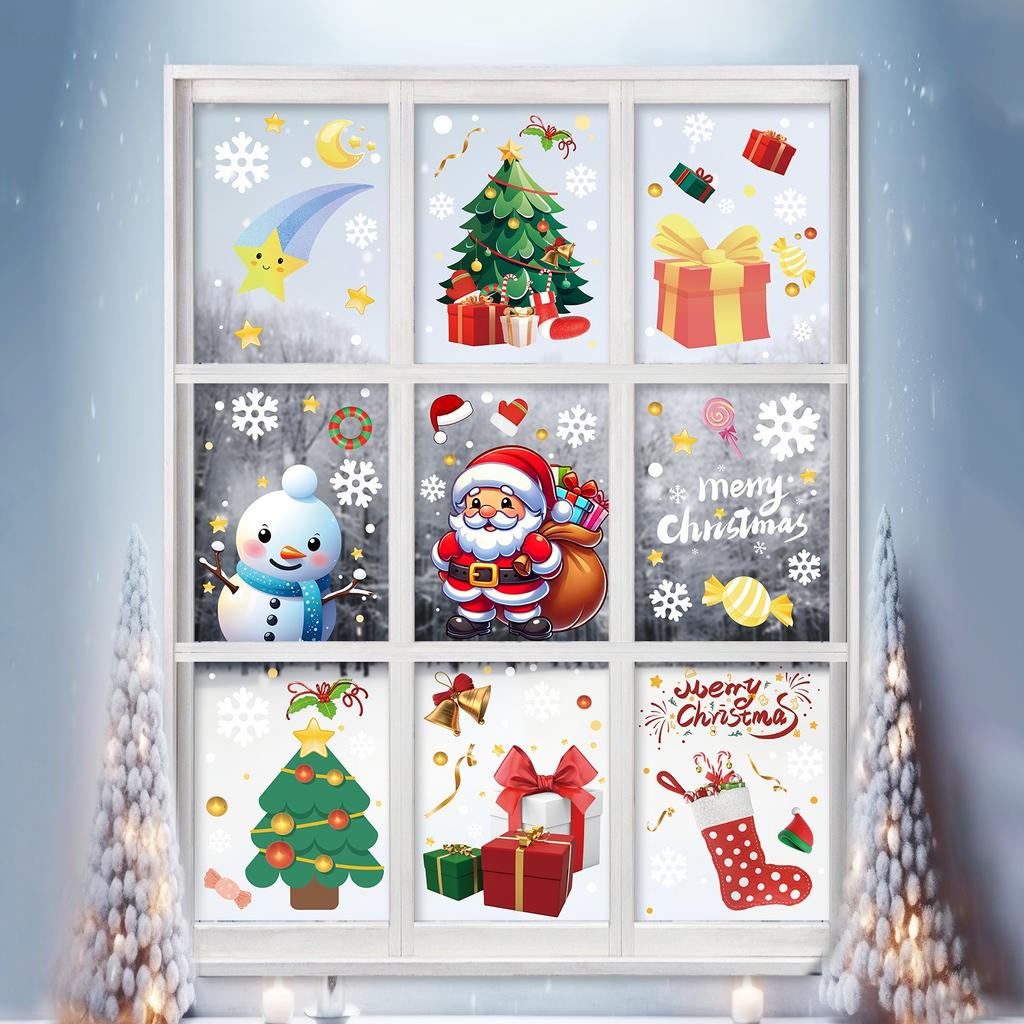 Christmas Snowflake Window Sticker 9PCS Glass, Christmas Sticker Decoration Festive Snowflake Sticker Suitable For Party Festive Atmosphere Decoration