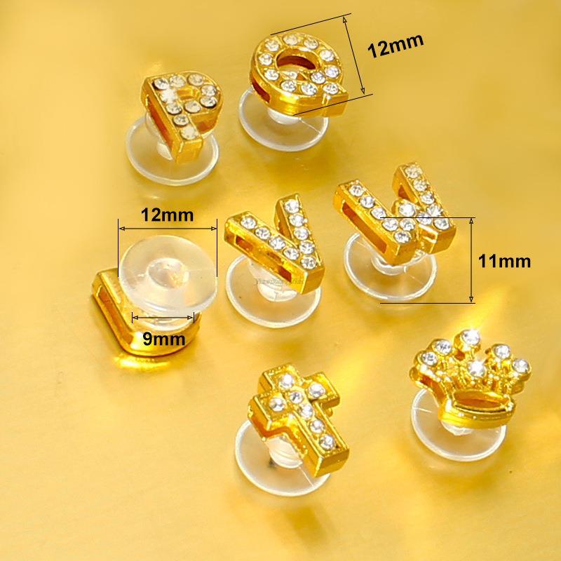 1Pcs Gold Letters Metal Shoe Charms Crystal Diamond Alloy Charms Shoes Accessories Buckle High Quality Shoes Decoration
