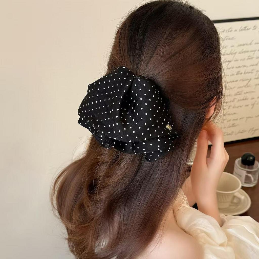 Gold Satin Polka Dot Hair Clip: Versatile and Elegant