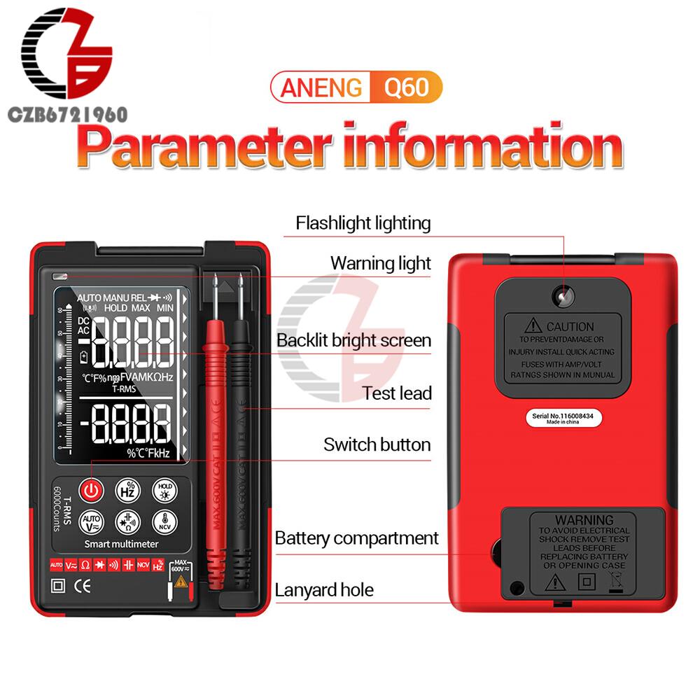 Q60 Handheld Digital Multimeter LCD Backlight Portable AC/DC Ammeter Voltmeter Ohm Voltage Tester Meter Multimetro