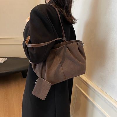 Suede Shoulder Bag Women Casual Tote England Style Vintage Tote Bag Large Capacity Commute Shoulder Crossbody Bags Fashion