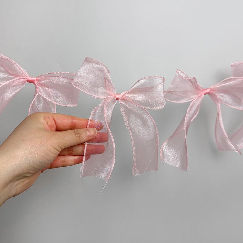 Pink Bow Ribbon Hanging Garlands Banner for Kids Boy Girl Birthday Party Wedding Decoration Baby Shower Favors Home Wall Flag