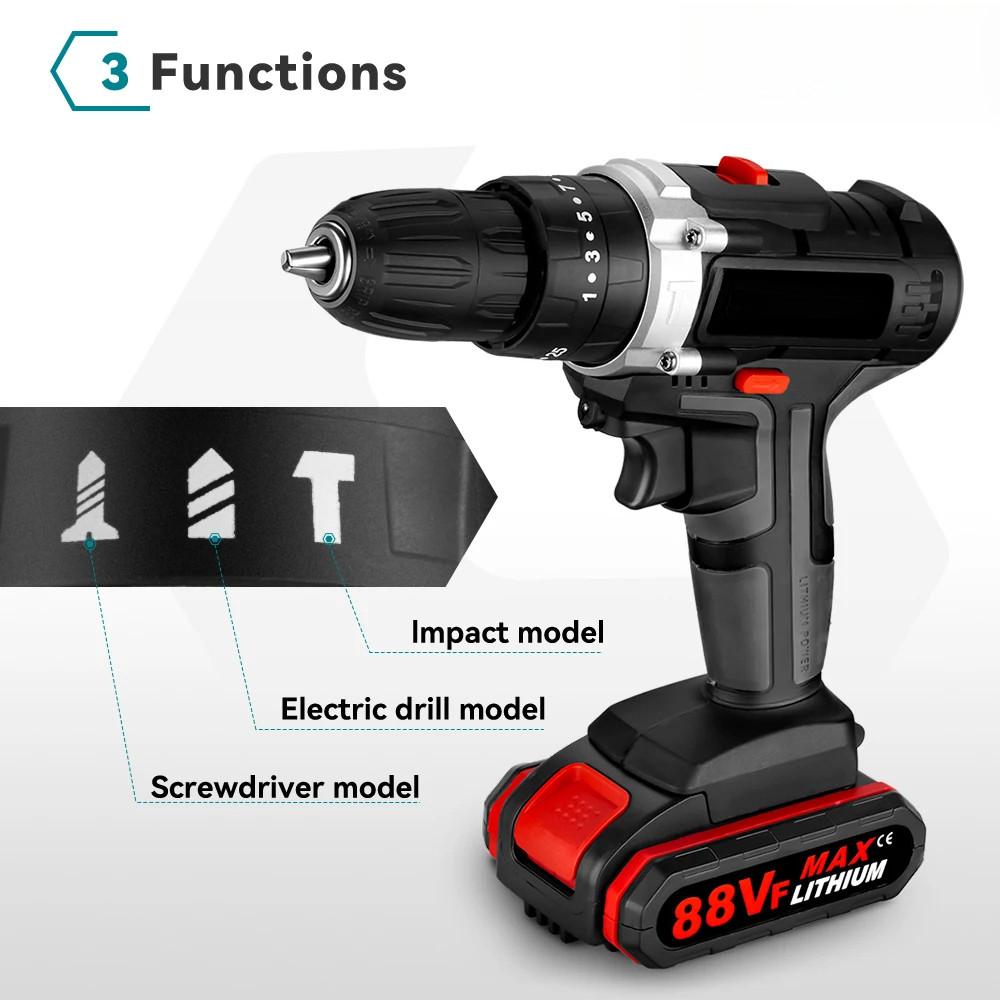 

25+3 Крутящий момент Бытовой Эффективный Деревообрабатывающий DIY Электроинструмент Аккумуляторный Портативный Электрический Ударная Дрель Шуруповерт