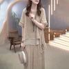 2 Pcs/Set Women Top Pants Set Round Neck Half Sleeves Irregular Hem Blouse Wide Leg Elastic Waist Wide Leg Trousers Daily Leisure Dating Outfit