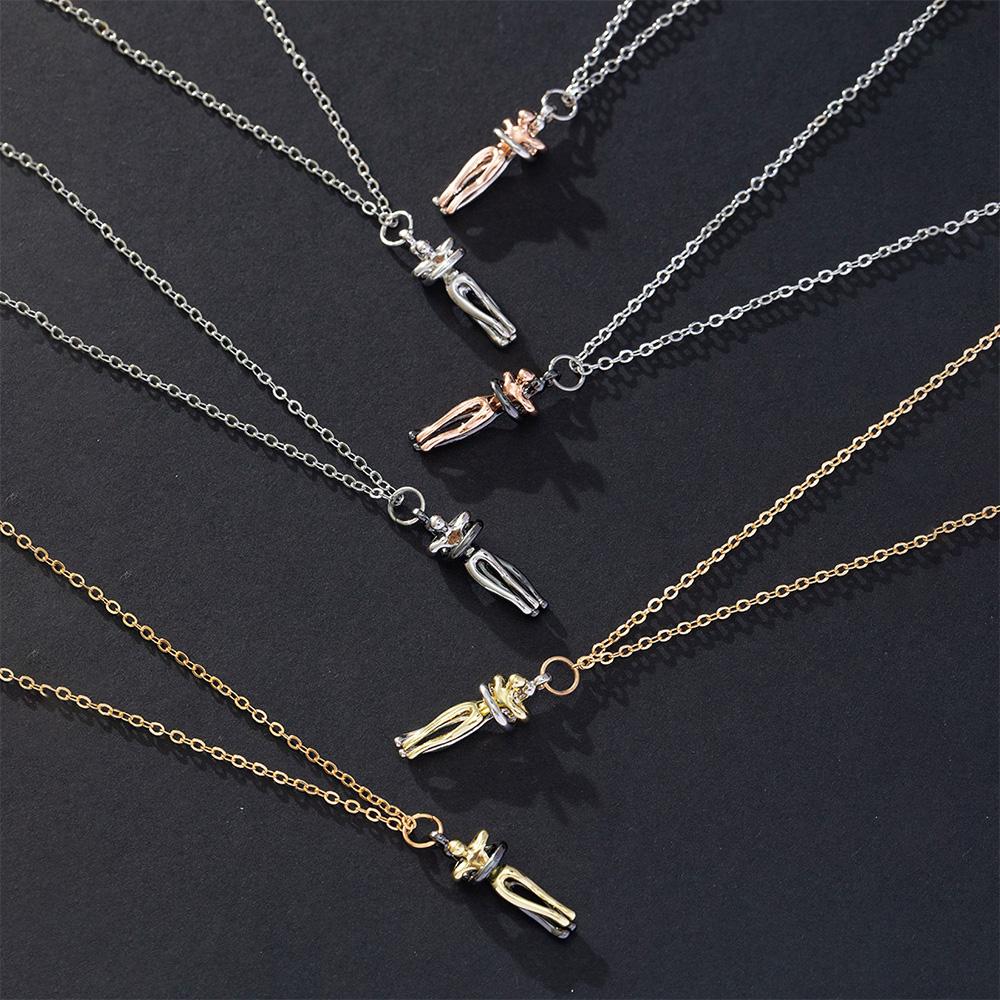 Unique Black Couple Hug Pendant Necklace, Elegant Symbol Of Love, Versatile Jewelry Accessories For Daily Gatherings