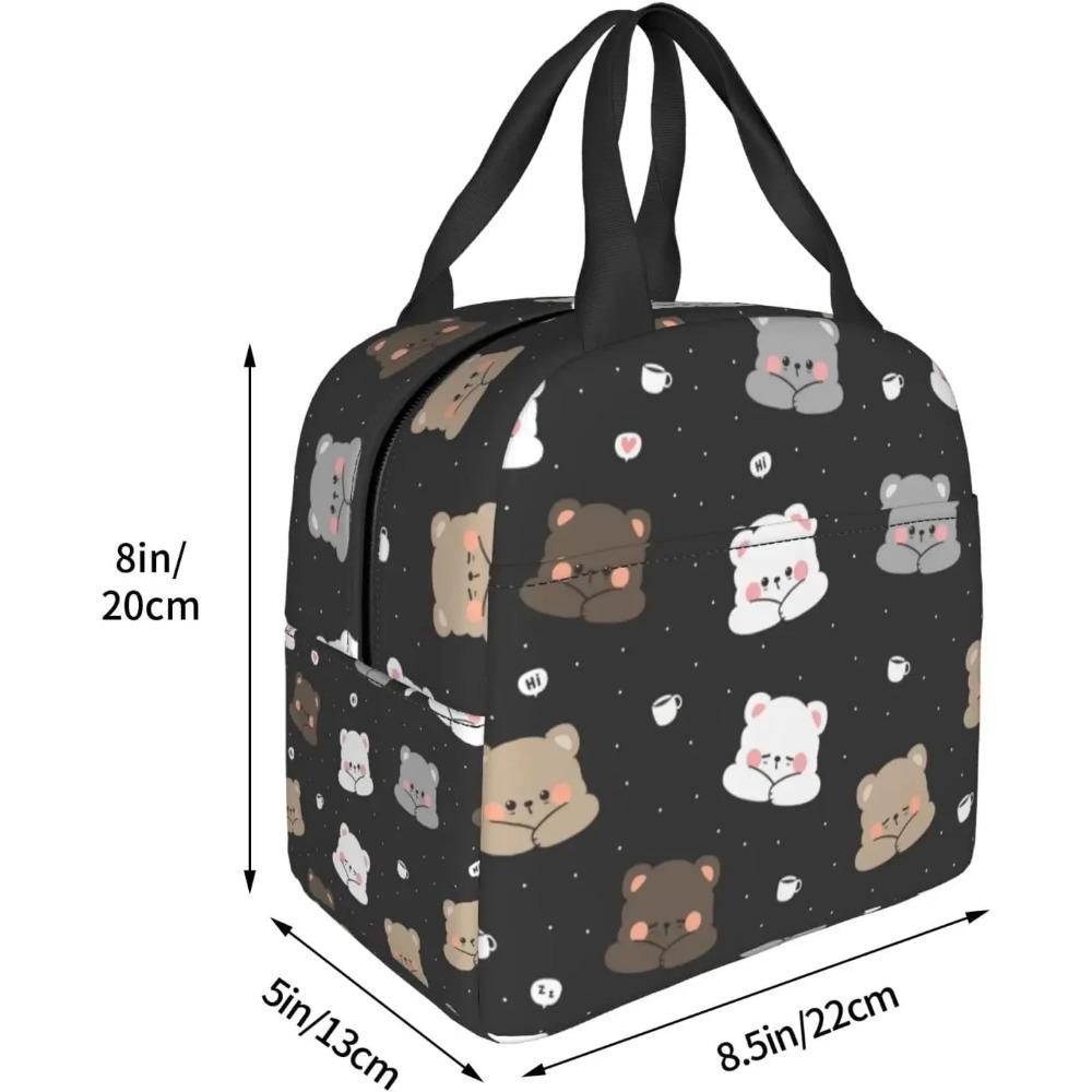 Cute Bear with Coffee Lunch Bento Box Insulated Lunch Boxes Reusable Waterproof Lunch Bag with Pocket for Travel Office Picnic