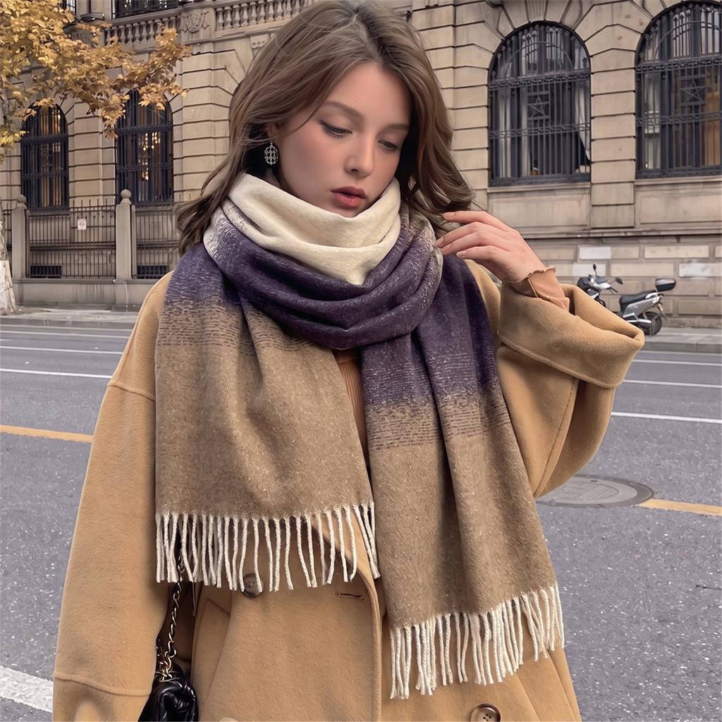 Fashion Ombre Gradient Tassel Scarf Women Soft Imitation Cashmere Shawl Warm Winter Neck Wrap City Streetwear Lady Fashion Gift