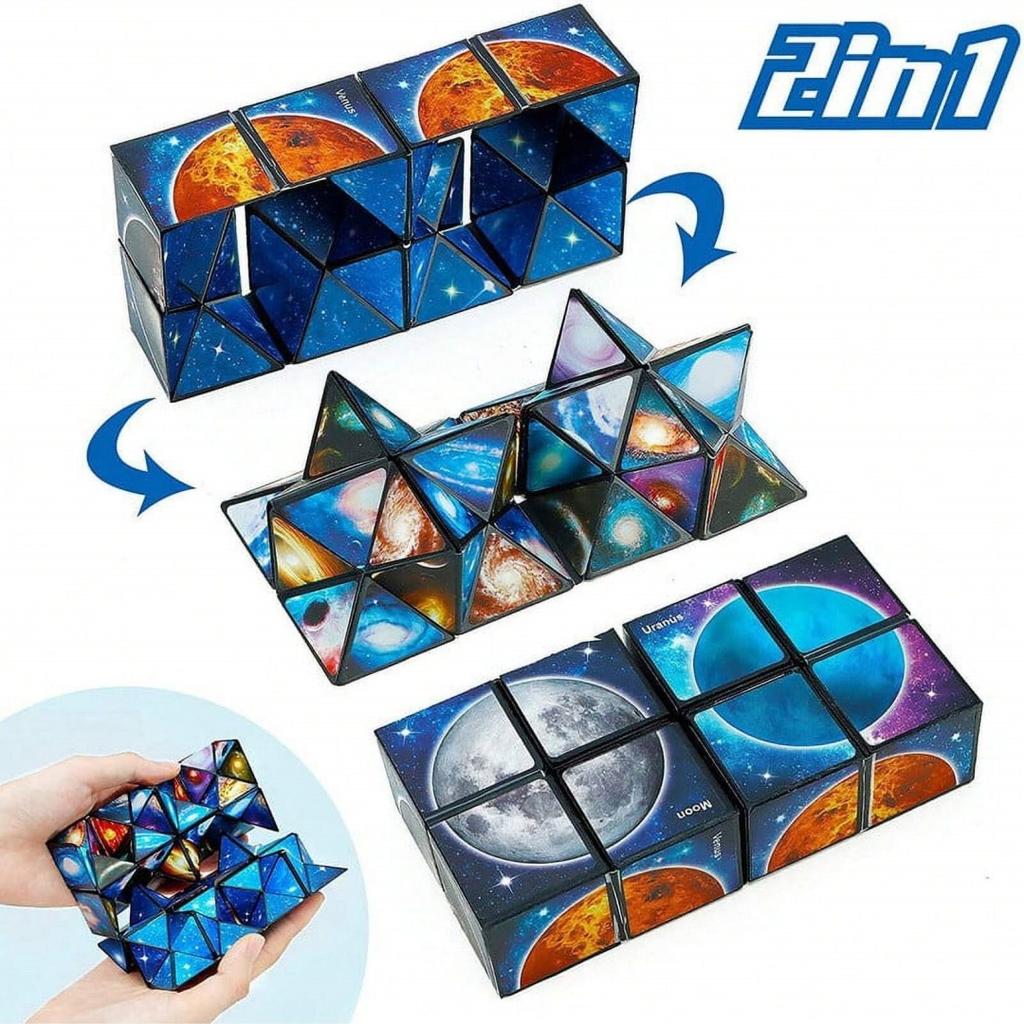 Starry Sky Themed Transforming Cube, Multi-Shape Puzzle Stress Relief Toy, Creative Transforming Board, Starry Texture Transforming Cube