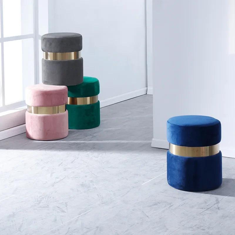 Velvet Ottoman with Storage Blue Vanity Chair Gold Legs Storage Footstool Living Room Elegant Storage Footstools