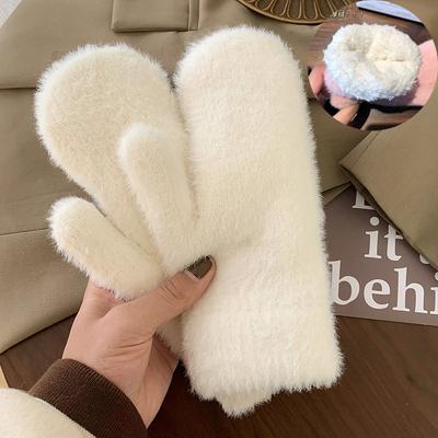 Niedliche Korallenfleece-Handschuhe Bonbonfarben Dicke Warme Plüschhandschuhe