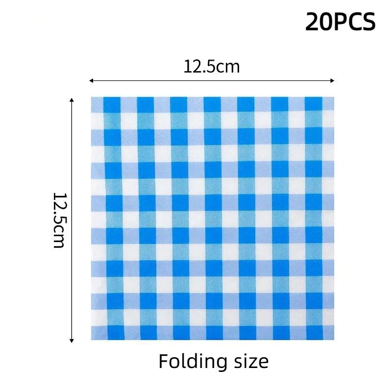 20 Sheets Colorful Gingham Disposable Paper Napkins Soft Absorbent For Picnics Birthday Wedding Holiday Table Decorations