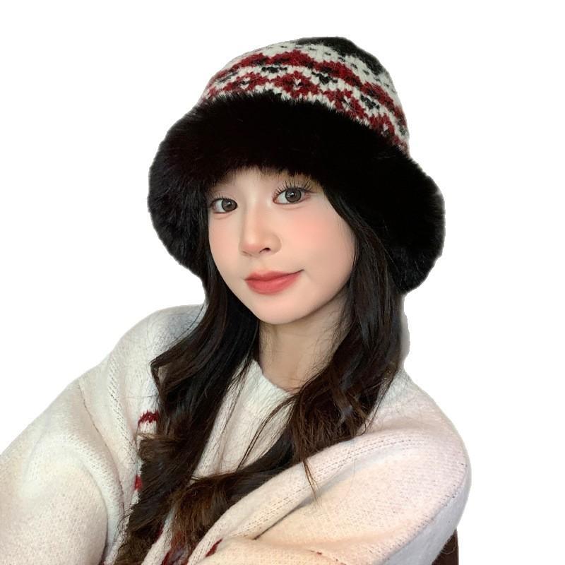 Fair Island Style Winter Plus Velvet Thickened Warm Basin Hat Renaissance Retro Wool Hat Outdoor Leisure Cold Proof Hat Women
