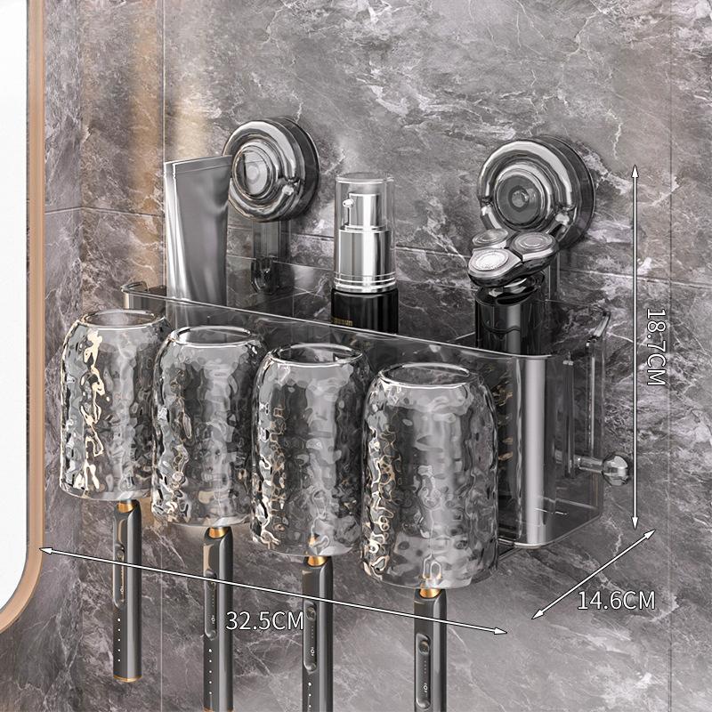 Suction Cup Toothbrush Storage Rack Bathroom Non-drilling Wall-mounted Washbasin Cup Toothpaste Mouthwash Cup Family Set