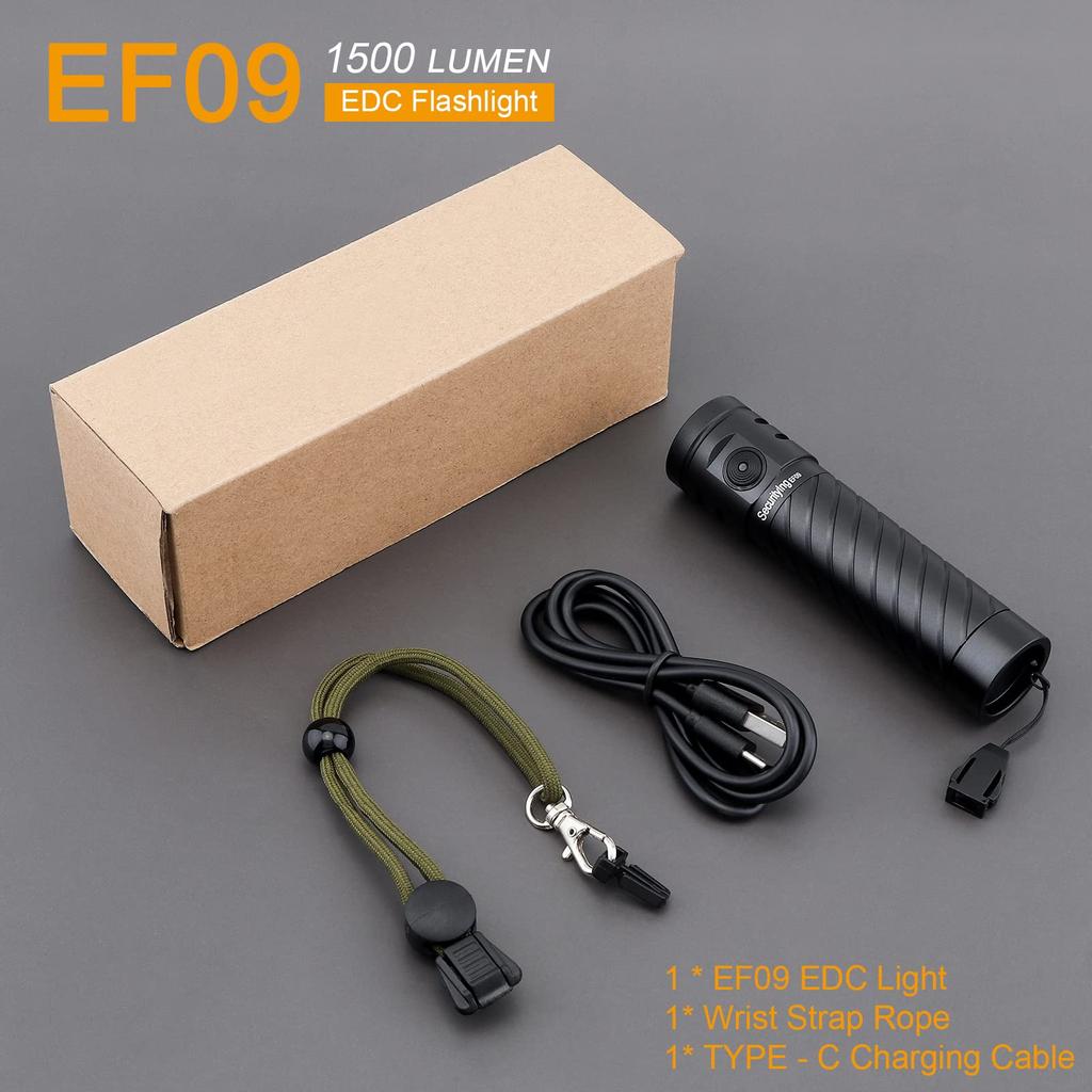 SecurityIng 1500 Lumens Rechargeable Flashlight with 4 IP65 for and Mountaineering Sold Modes, Waterproof, Hiking, Fishing, Camping, (Batteries