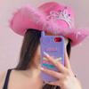 Pink Cowboy Hat Felt Cowboy Hat with Neck Draw String Cosplay Party Costume Accessories Play Dress