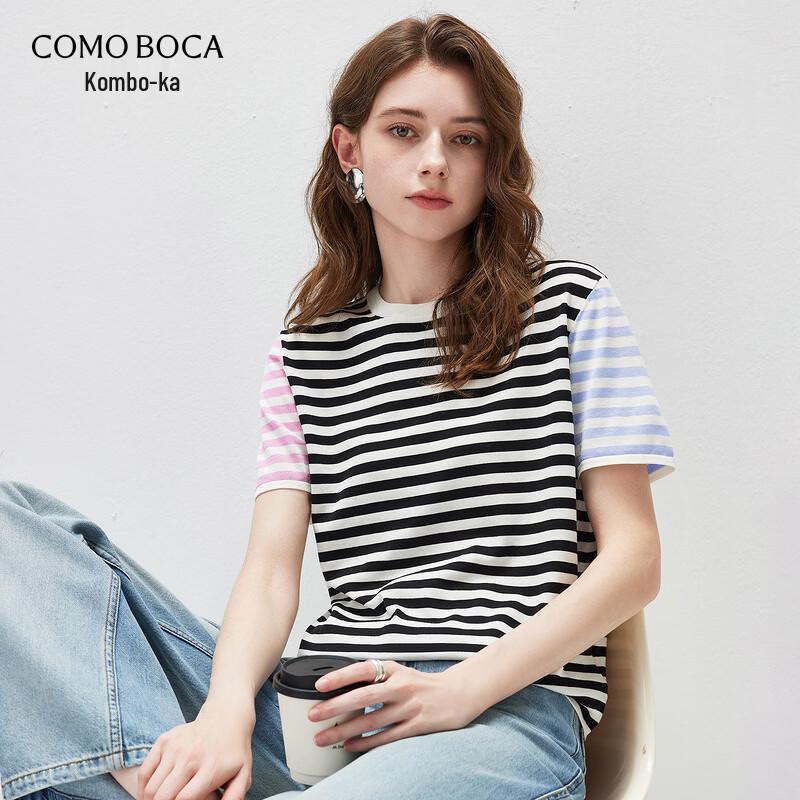 Komnboca Women s Striped Short-Sleeve Knit Top M
