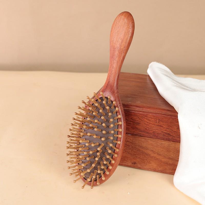 Golden Sandalwood Air Cushion Massage Comb - Retro Solid Wood Long Hair Comb for Ladies