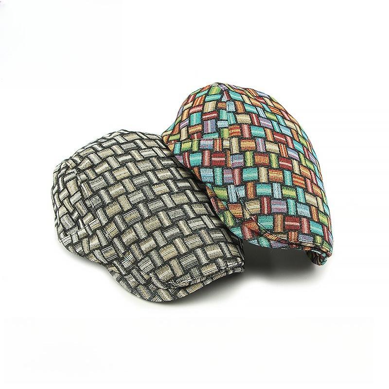 Unisex Vintage Woven Jacquard Plaid Flat Cap Retro Ethnic Style Beret Newsboy Hat Cabbie Ivy Cap for Men Women