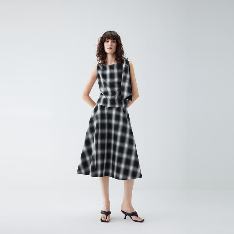 ELLE French Plaid Simple Design A-Line Umbrella Skirt Casual Long Skirt Women skirts ER52570