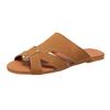2025 Summer Beef Tendon Bottom Cross Hollow Flat Bottom One-word Slippers Retro Suede Women Wear European and American Roman Sandals Women