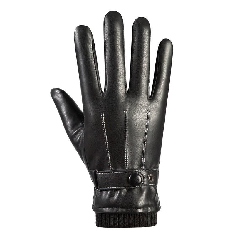 Autumn and Winter Men's Gloves Outdoor Riding Cold-proof and Warm Velvet Gloves Luo Kou Three-line Washed Leather Gloves