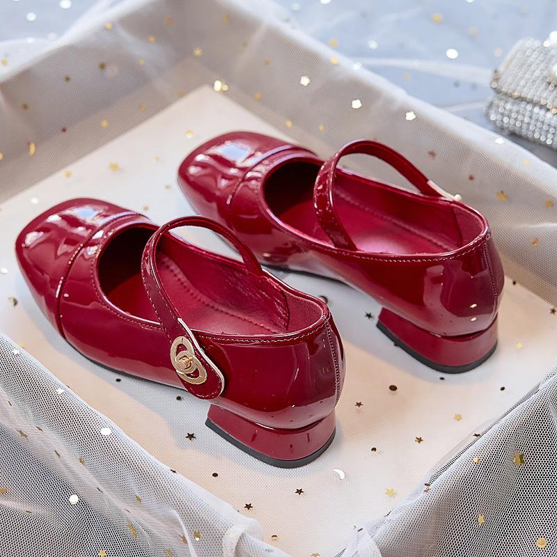 Girls' High-heeled Shoes, Children's Princess Leather Shoes, New Spring and Autumn Model, Black Patent Leather, Soft-soled Baby Shoes