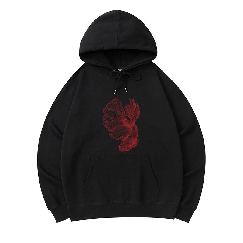 

300 GSM Men s Healthy Cotton Hoodies Fish Crosshatch Print Premium Cotton Sweatshirt