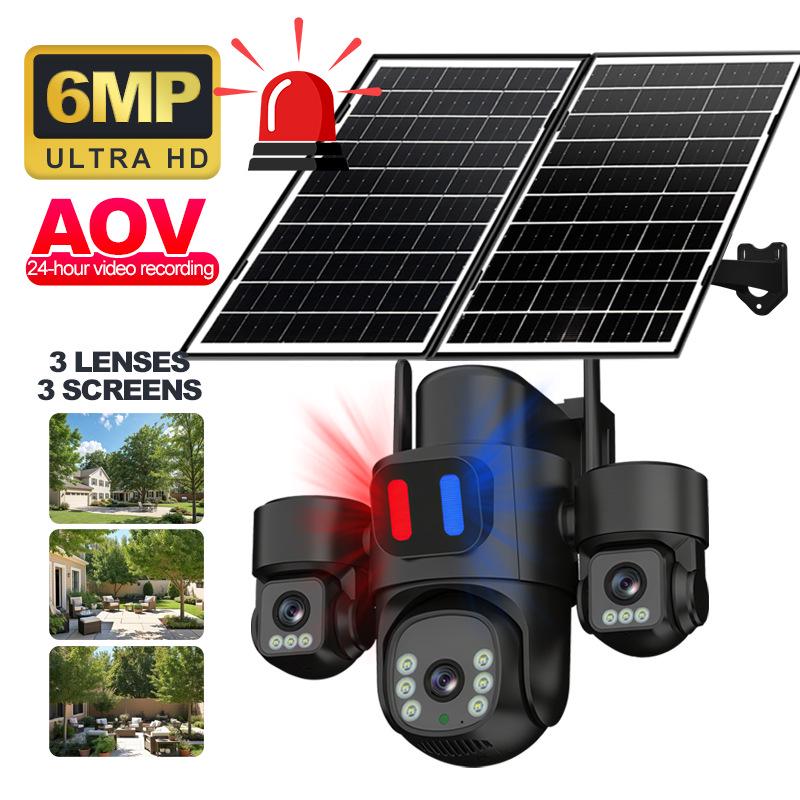 4G Solar-Powered HD Wireless Outdoor Camera with Triple-Lens WiFi Network Monitoring