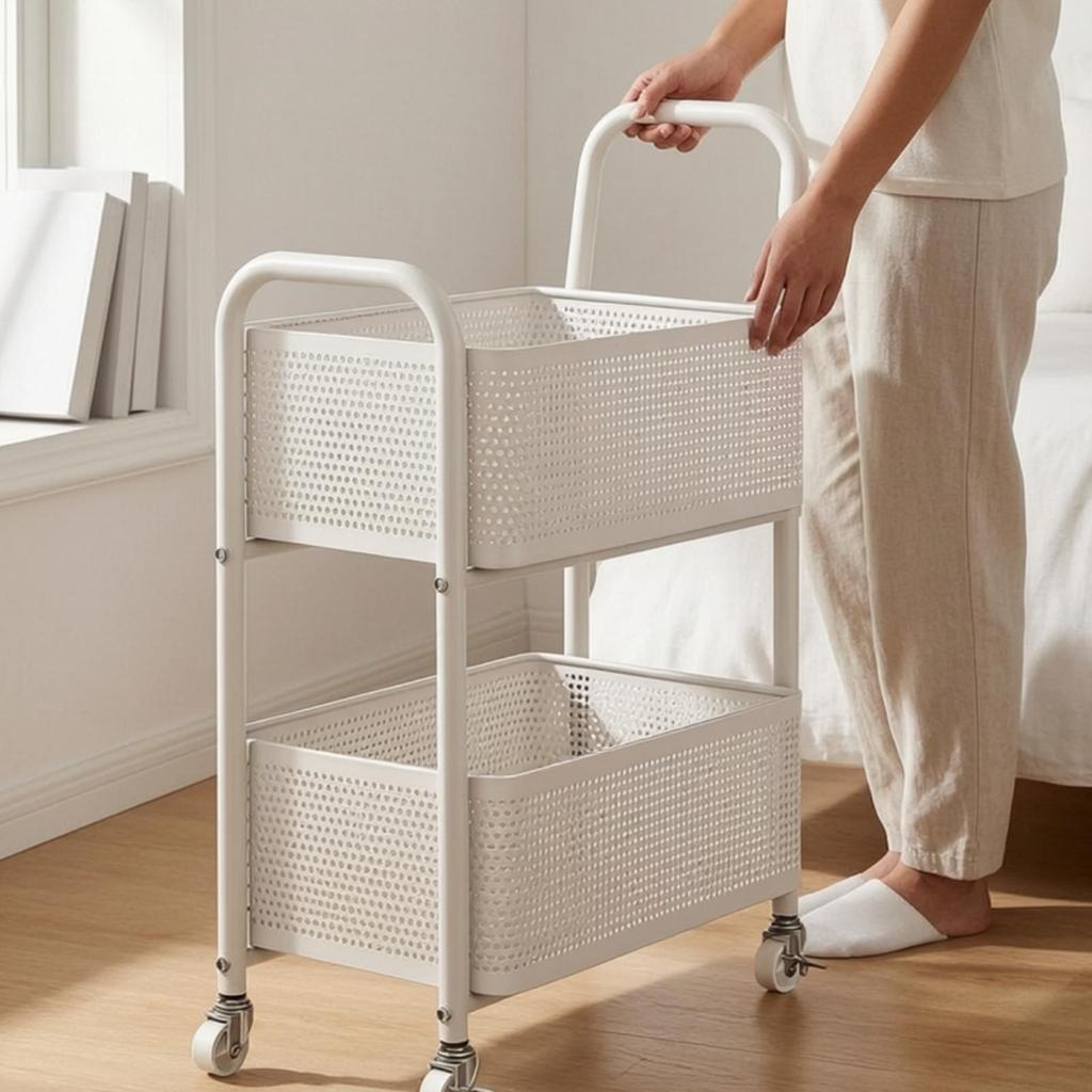 2-Tier Rolling Cart Mobile 2 Tier Sturdy for Kitchen, Teachers