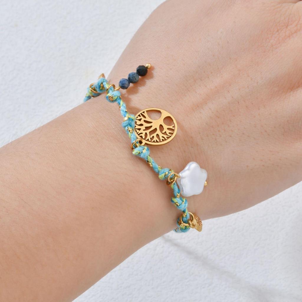 Woven Rope Bracelet with Sun Heart Stainless Steel Pendant - Multi-Element Combo, Fashionable & Personalized Design.