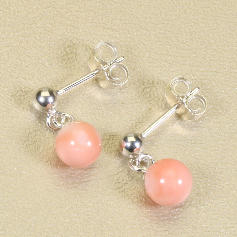 Pink garnet coral earrings in undyed silver,