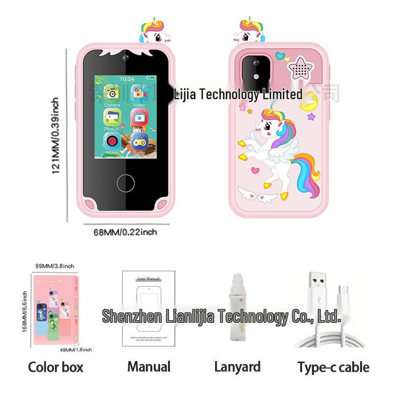 

Детский телефон с HD двойной камерой и силиконовым чехлом в виде динозавра Pink Unicorn