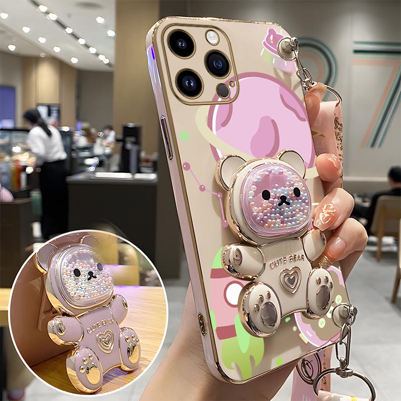 Space Bear Lanyard Holder Case For 14 15 11 12 13 Pro Max Mini 8 7 6 S Plus X Xr Xs Max Crossbody 15pro Strap Stand Cover