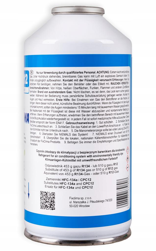 R134A Car Air Conditioning Refill Gas, Refrigerant, FIXCLIMA