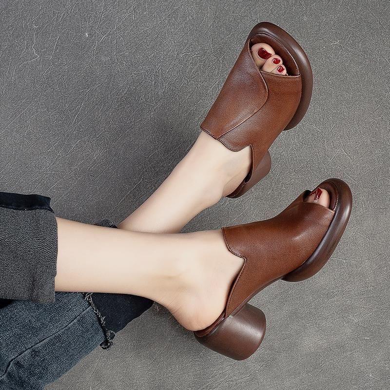 Women Slippers Fish Mouth Comfortable Mid-heeled Women Sandals Women's Shoes