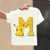 Short Sleeve Summer T-shirt Tops Cotton Tee for Pokemon Pikachu Anime A-Z Letters Printed Cute Clothing Children Casual Clothes