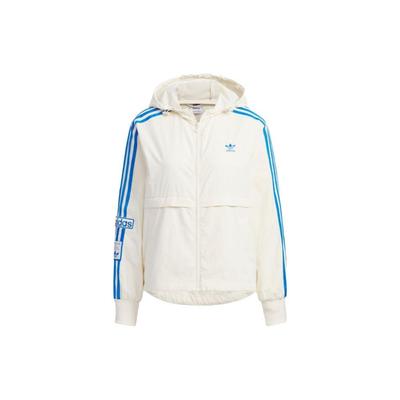 Originals Trefoil Logo Embroidered Letter Print Stripe Hooded Jacket Women Outerwear White IL6499