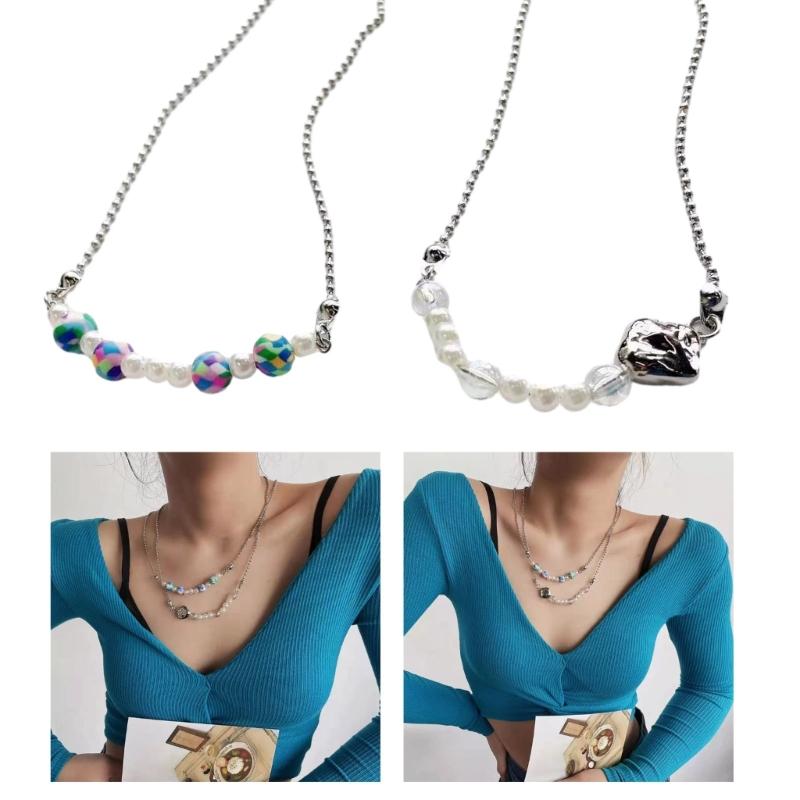 Bohemian Beaded Irregular Pendant Necklace Colored Round Bead High-Grade Crystal Necklace Summer Resin Necklace Jewelry