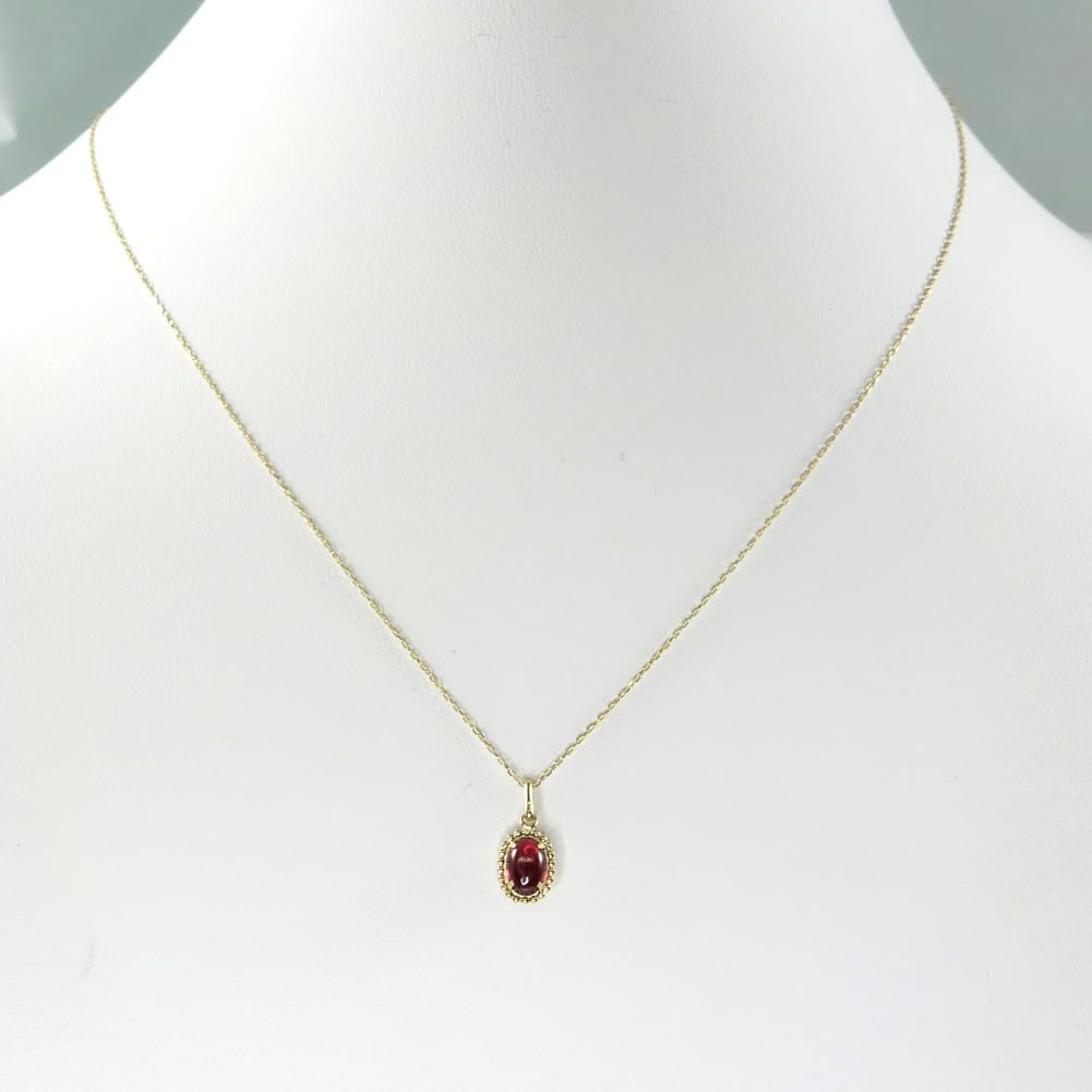 and My Jewelry 10K Yellow Gold Garnet Pendant Oval Cabochon Cut 3017 [Your Box] Necklace, "January Birthstone"