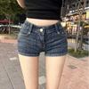 Women's High Waist Denim Shorts Slim Fit Vintage Hot Pants No Stretch Washed Retro Blue Skinny Short Jeans